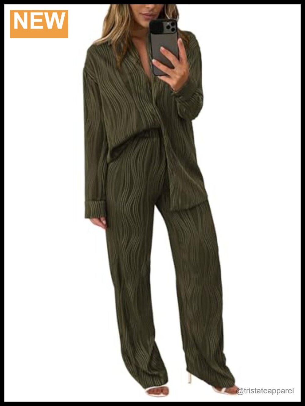 Women's 2 Piece Lounge Set Button Down Shirt Wide Leg Pants